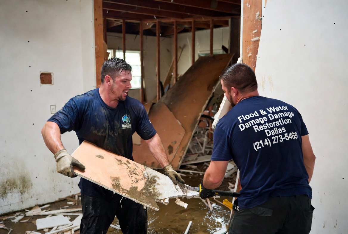Sewage cleanup specialists disinfecting and restoring a Dallas property